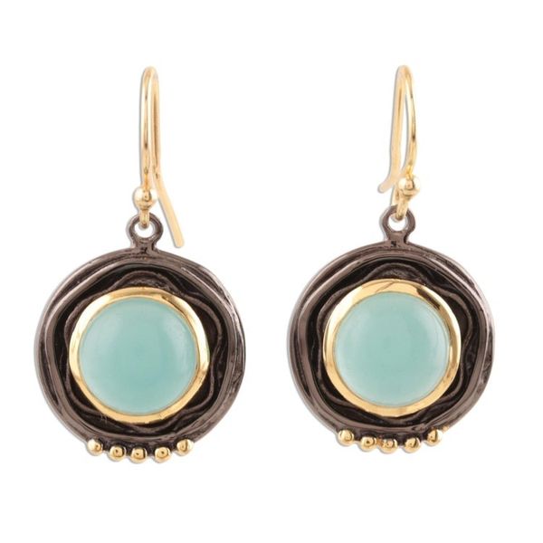 Alternate image for Gold Accented Chalcedony Dangle Earrings from India Appealing Modernity