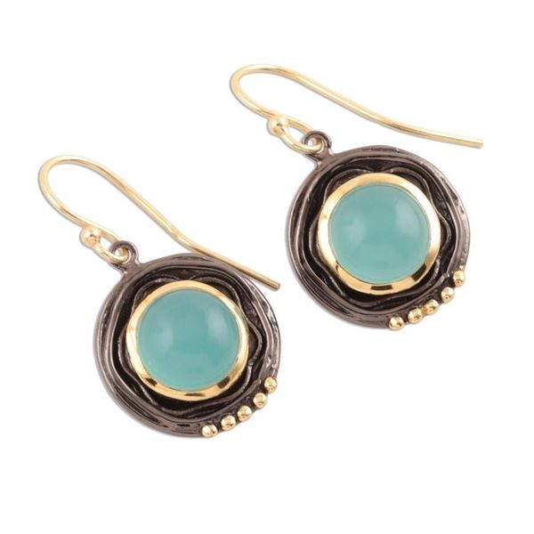 Alternate image for Gold Accented Chalcedony Dangle Earrings from India Appealing Modernity