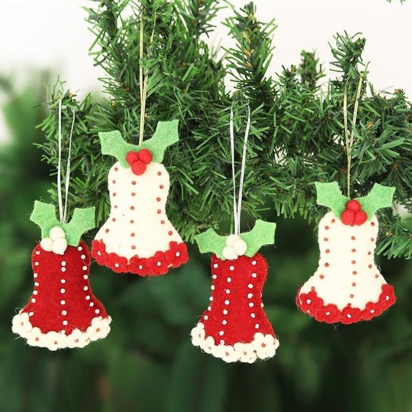 Alternate image for Wool Felt Bell Ornaments Set of 4 Holly Bells