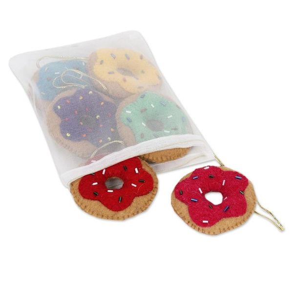 Alternate image for Handmade Wool Felt Doughnut Ornaments Set of 6 Sweet Sprinkles