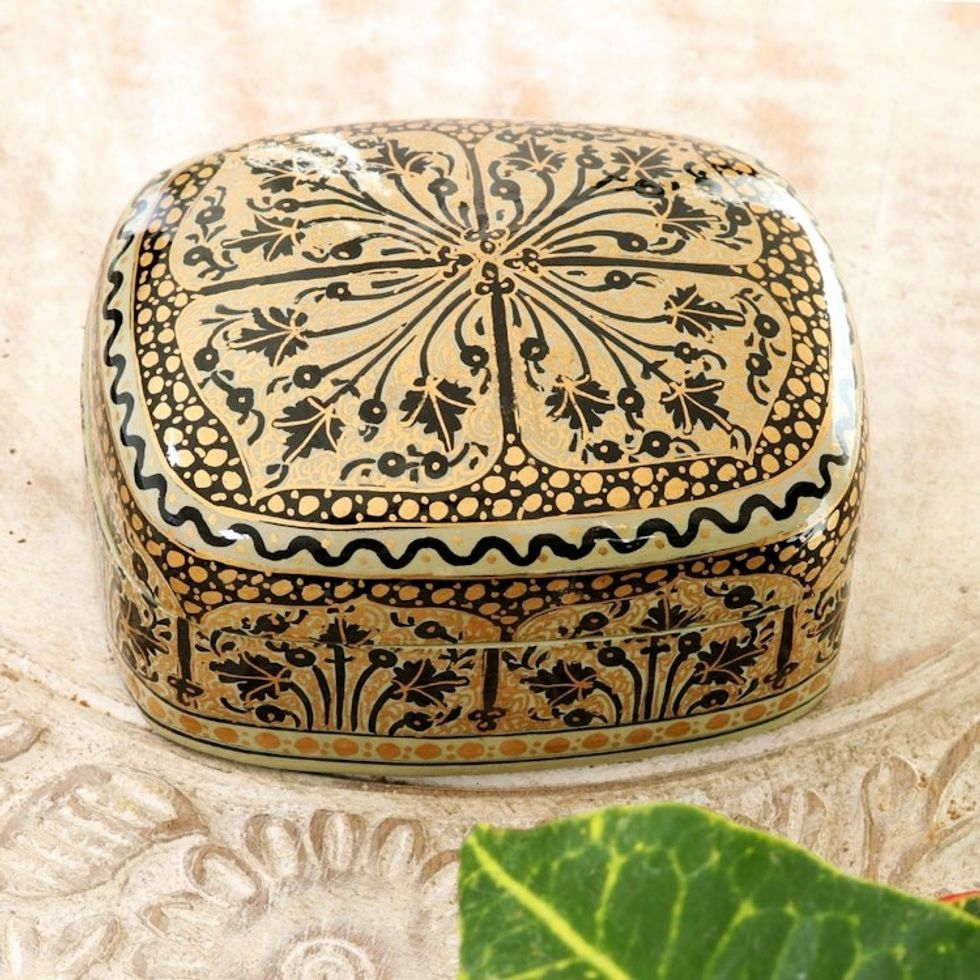 Hand Painted Black and Gold Decorative Box 'Srinagar Delight'