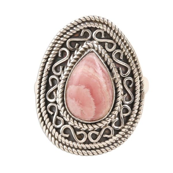 Alternate image for Pear-Shaped Rhodochrosite Silver Cocktail Ring Jaipur Dreams