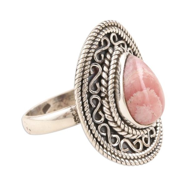 Alternate image for Pear-Shaped Rhodochrosite Silver Cocktail Ring Jaipur Dreams