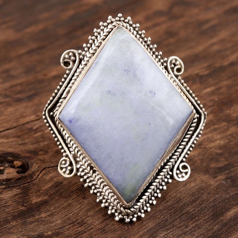 Diamond-Shaped Rainbow Moonstone Cocktail Ring from India 'Misty Diamond'