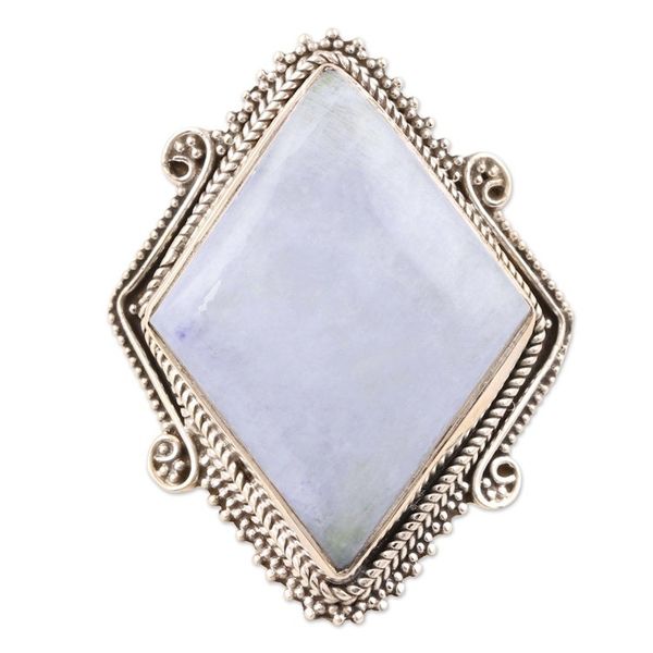 Alternate image for Diamond-Shaped Rainbow Moonstone Cocktail Ring from India Misty Diamond
