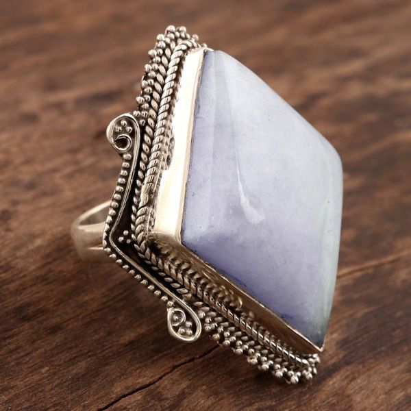 Alternate image for Diamond-Shaped Rainbow Moonstone Cocktail Ring from India Misty Diamond