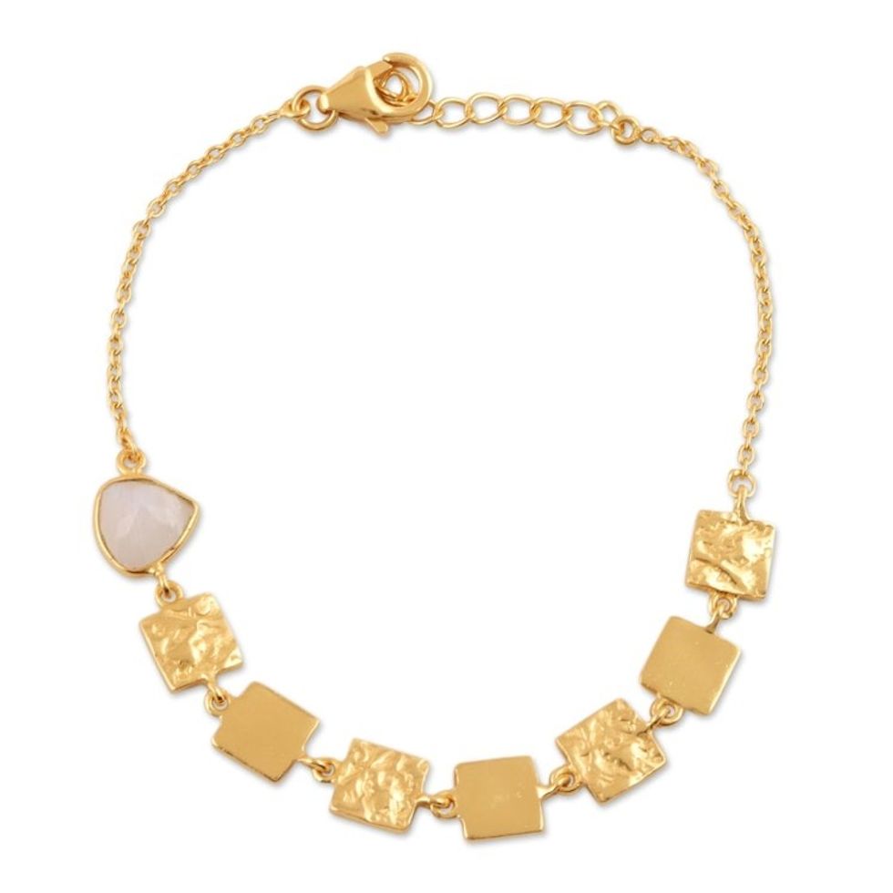 18k Gold Plated Rainbow Moonstone Bracelet 'Golden Plaza'