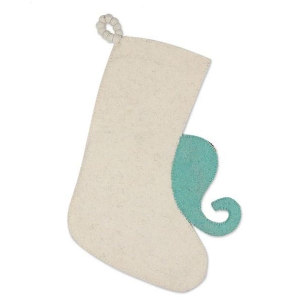 Alternate image for Handmade Wool Christmas Stocking Festive Elephant in Ivory