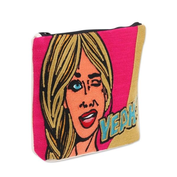 Alternate image for Artisan Crafted Embroidered Cotton Cosmetic Bag Thrilling Moment