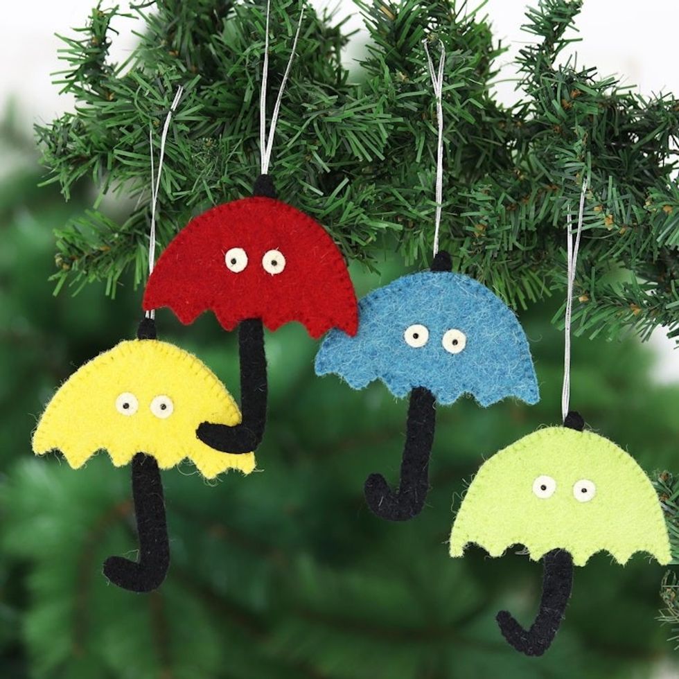 Wool Felt Umbrella Ornaments with Eyes Set of 4 'Eyes on the Weather'