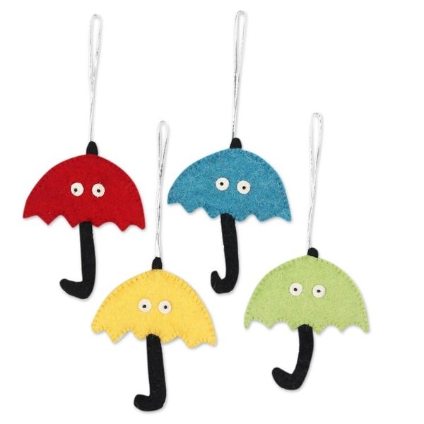 Alternate image for Wool Felt Umbrella Ornaments with Eyes Set of 4 Eyes on the Weather