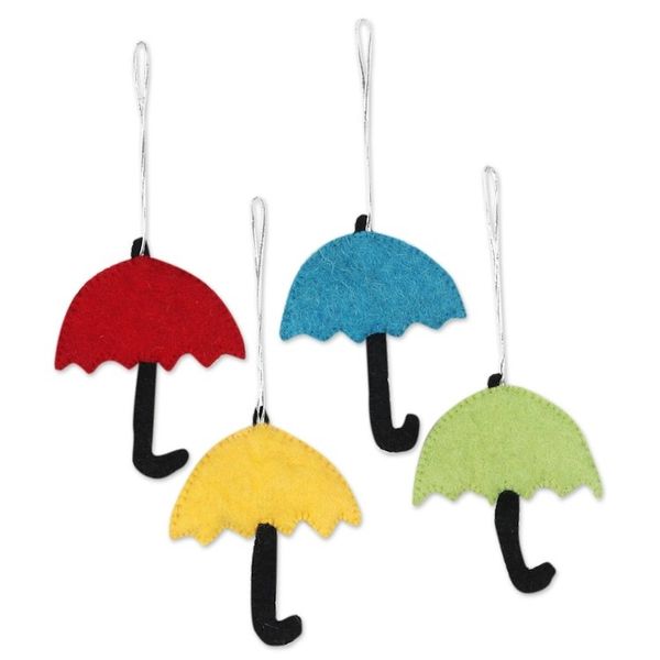 Alternate image for Wool Felt Umbrella Ornaments with Eyes Set of 4 Eyes on the Weather