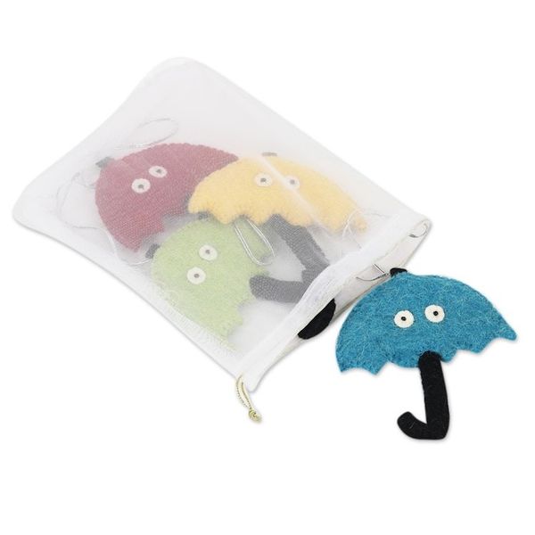 Alternate image for Wool Felt Umbrella Ornaments with Eyes Set of 4 Eyes on the Weather