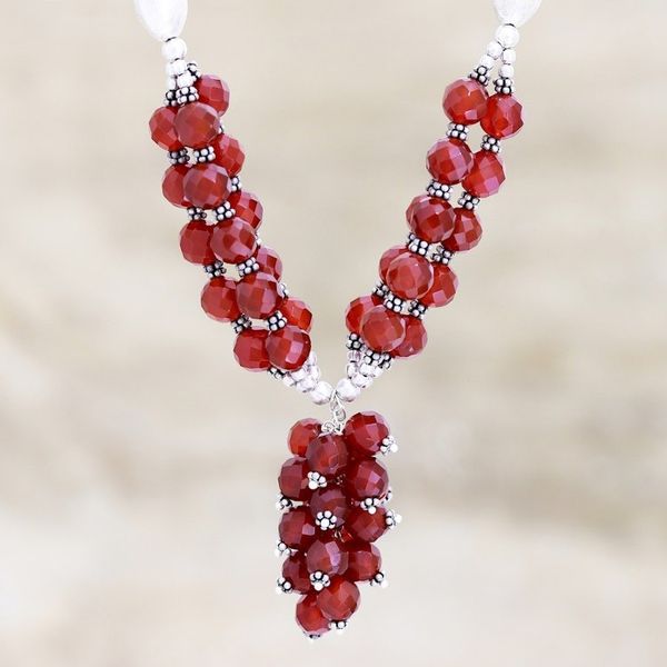 Alternate image for Red Onyx Beaded Pendant Necklace from India Dazzling Bouquet