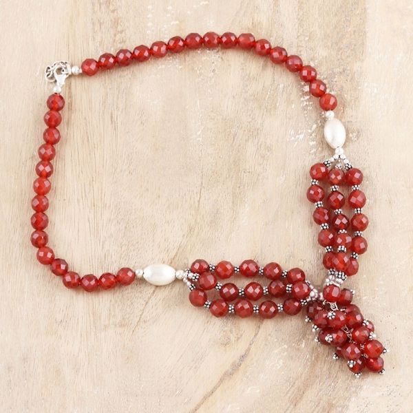 Alternate image for Red Onyx Beaded Pendant Necklace from India Dazzling Bouquet