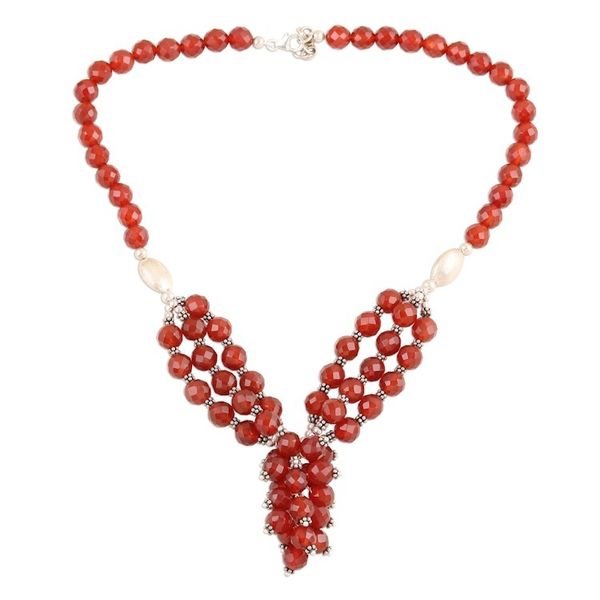 Alternate image for Red Onyx Beaded Pendant Necklace from India Dazzling Bouquet
