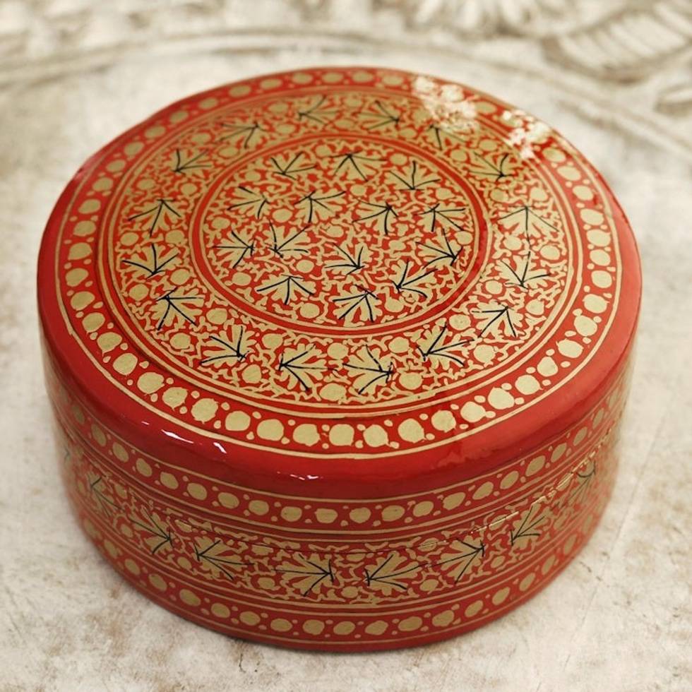 Round Papier Mache and Wood Decorative Box 'Kashmir Legacy'