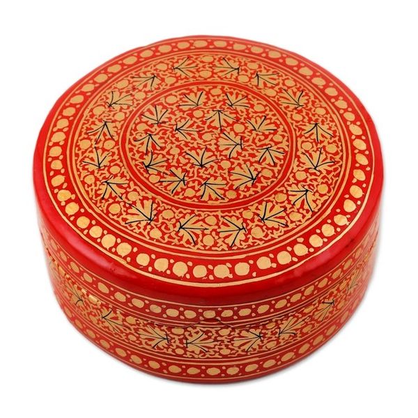 Alternate image for Round Papier Mache and Wood Decorative Box Kashmir Legacy