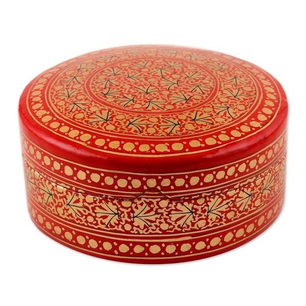 Alternate image for Round Papier Mache and Wood Decorative Box Kashmir Legacy