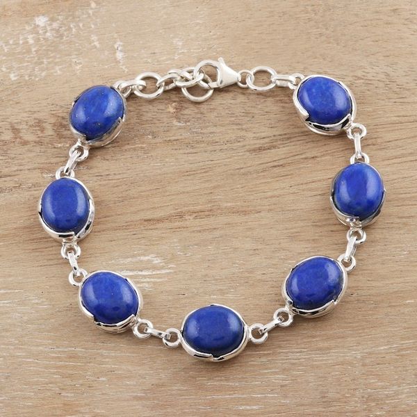 Alternate image for Sterling Silver and Lapis Lazuli Link Bracelet Saputara Saga