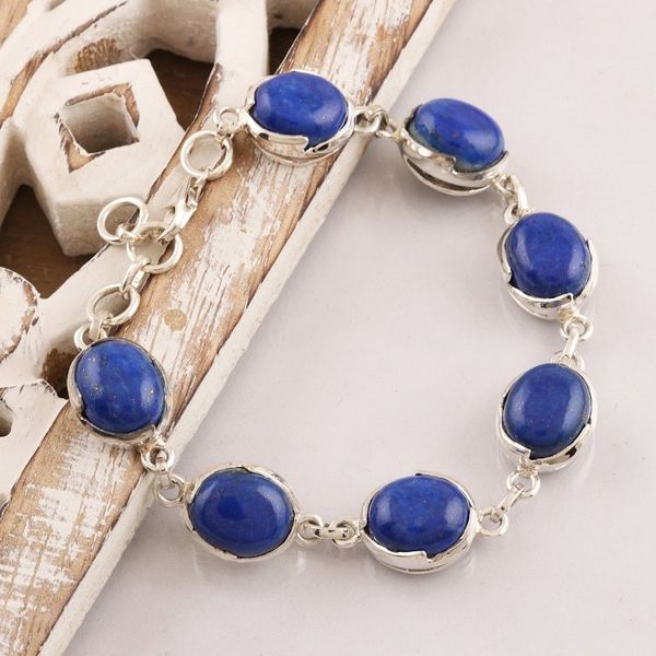 Alternate image for Sterling Silver and Lapis Lazuli Link Bracelet Saputara Saga