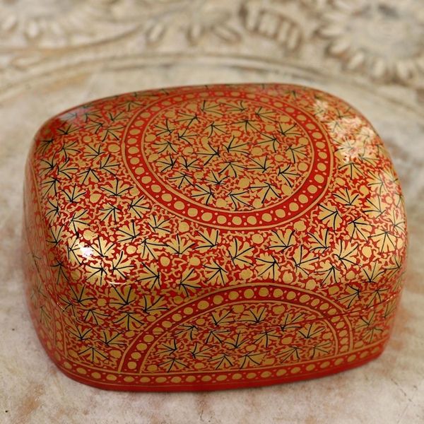 Alternate image for Hand Painted Red and Gold Papier Mache Box Kashmir Coffer