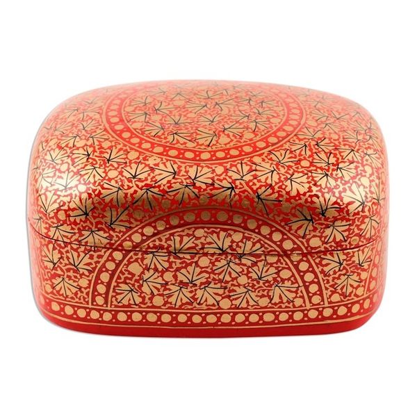 Alternate image for Hand Painted Red and Gold Papier Mache Box Kashmir Coffer