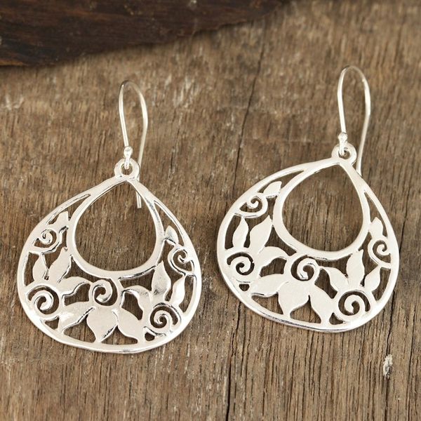 Alternate image for Openwork Pattern Sterling Silver Dangle Earrings from India Petal Greetings