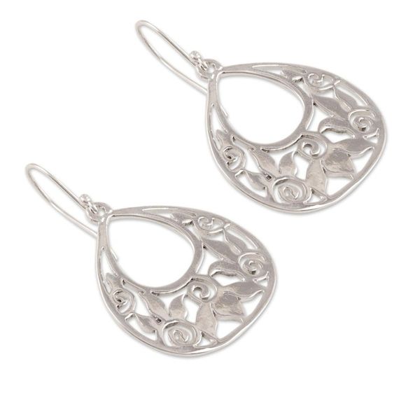 Alternate image for Openwork Pattern Sterling Silver Dangle Earrings from India Petal Greetings