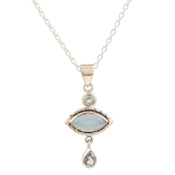Alternate image for Chalcedony and Blue Topaz Sterling Silver Pendant Necklace Blue Fusion