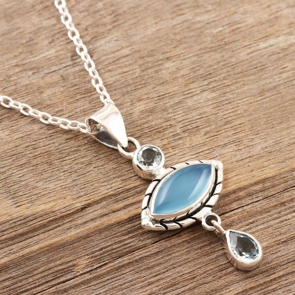 Alternate image for Chalcedony and Blue Topaz Sterling Silver Pendant Necklace Blue Fusion