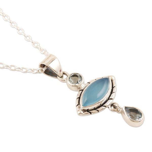 Alternate image for Chalcedony and Blue Topaz Sterling Silver Pendant Necklace Blue Fusion