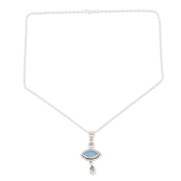 Alternate image for Chalcedony and Blue Topaz Sterling Silver Pendant Necklace Blue Fusion