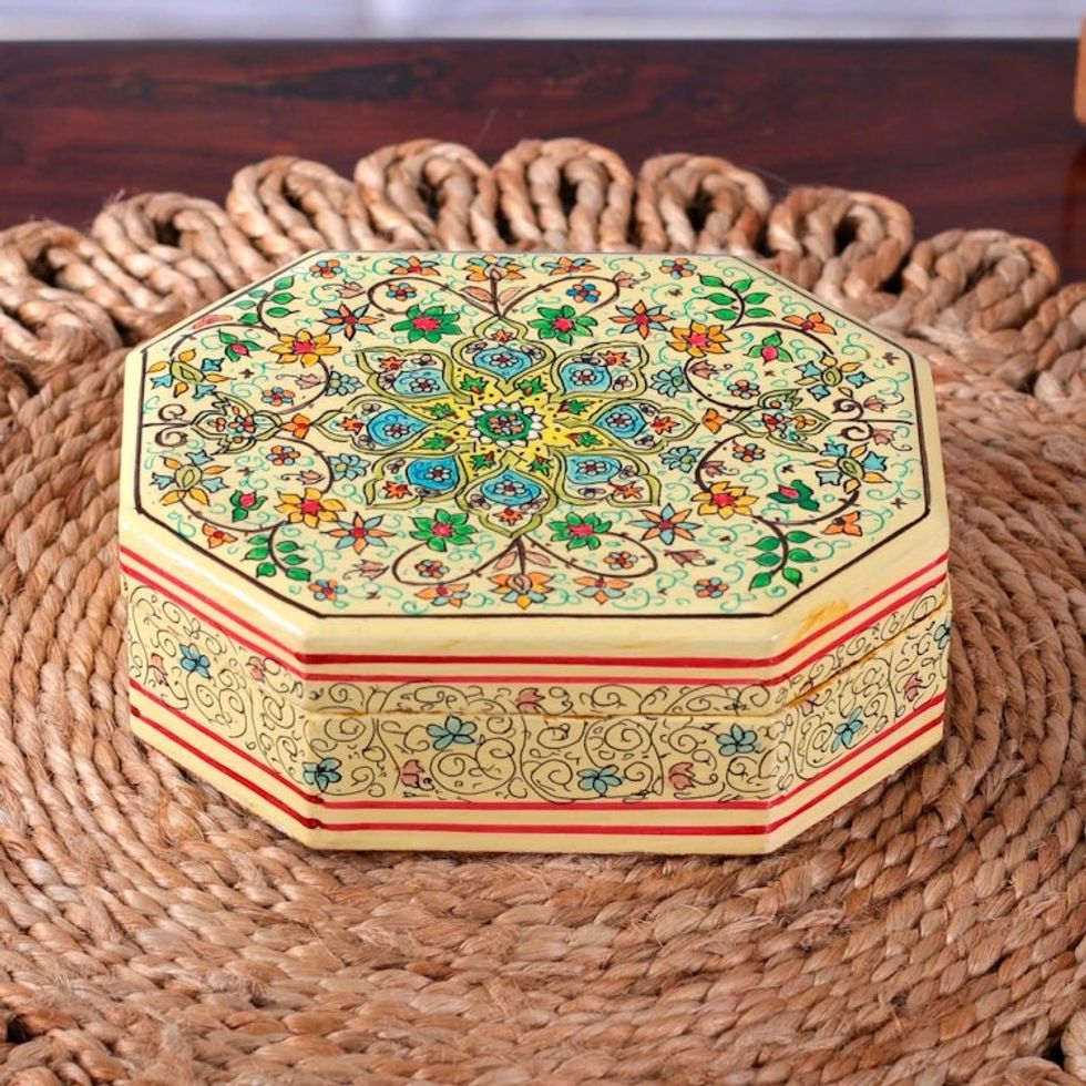 Handcrafted Wood and Papier Mache Box from India 'Persian Grandeur'