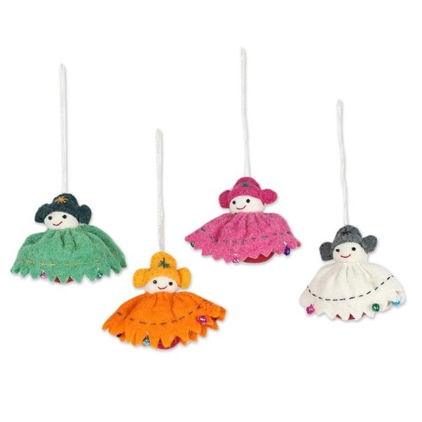 Alternate image for Wool Felt Doll Christmas Ornaments Set of 4 Holiday Dolls