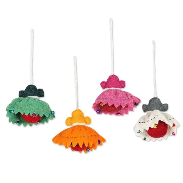 Alternate image for Wool Felt Doll Christmas Ornaments Set of 4 Holiday Dolls
