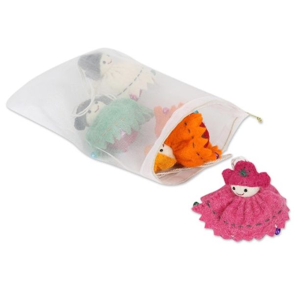 Alternate image for Wool Felt Doll Christmas Ornaments Set of 4 Holiday Dolls