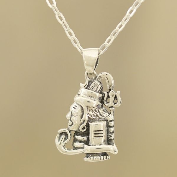 Alternate image for Shiva-Themed Sterling Silver Pendant Necklace from India Shiva Lingam