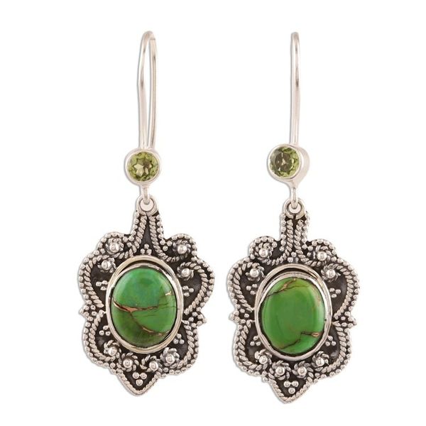 Alternate image for Peridot and Oval Composite Turquoise Dangle Earrings Fascinating Harmony