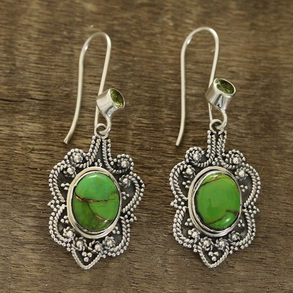 Alternate image for Peridot and Oval Composite Turquoise Dangle Earrings Fascinating Harmony