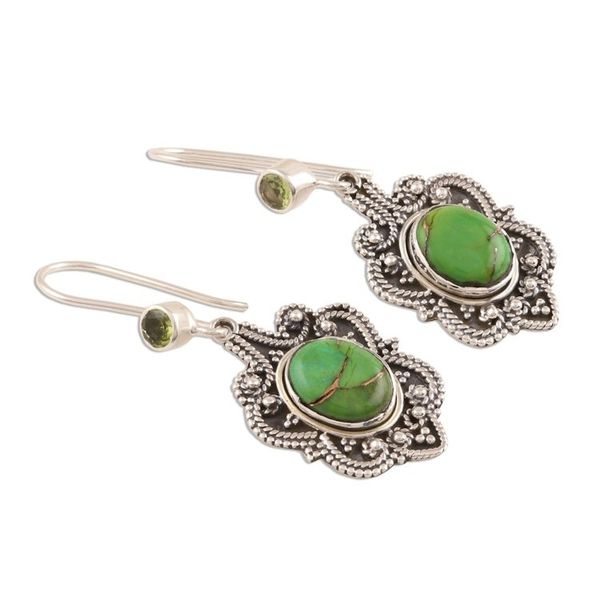 Alternate image for Peridot and Oval Composite Turquoise Dangle Earrings Fascinating Harmony