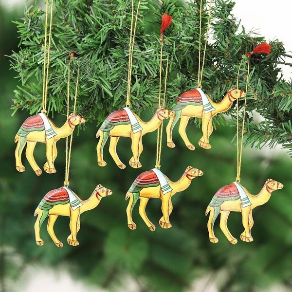 Alternate image for Artisan Crafted Wood Camel Ornaments Set of 6 Christmas Camels