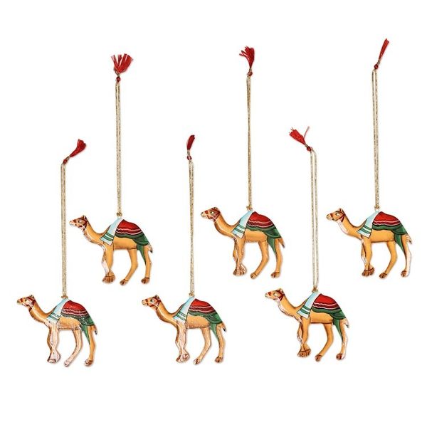 Alternate image for Artisan Crafted Wood Camel Ornaments Set of 6 Christmas Camels
