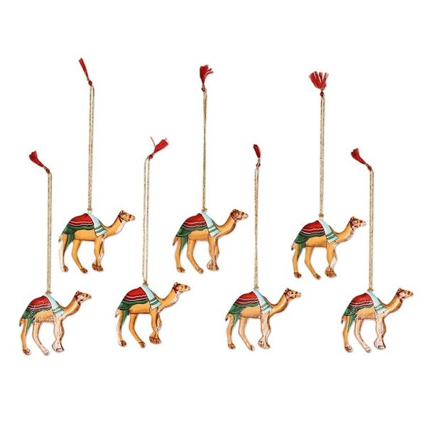 Alternate image for Artisan Crafted Wood Camel Ornaments Set of 6 Christmas Camels