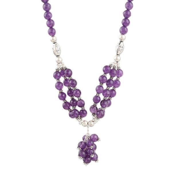 Alternate image for Hand Crafted Amethyst and Sterling Silver Pendant Necklace Bouquet in Purple
