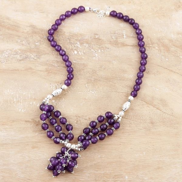 Alternate image for Hand Crafted Amethyst and Sterling Silver Pendant Necklace Bouquet in Purple