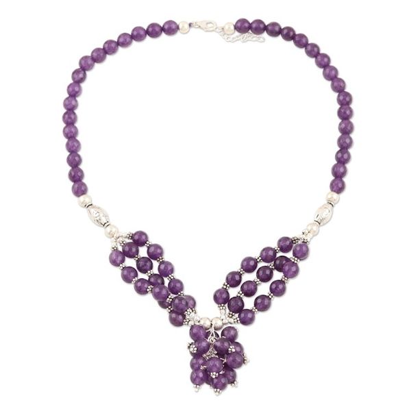 Alternate image for Hand Crafted Amethyst and Sterling Silver Pendant Necklace Bouquet in Purple