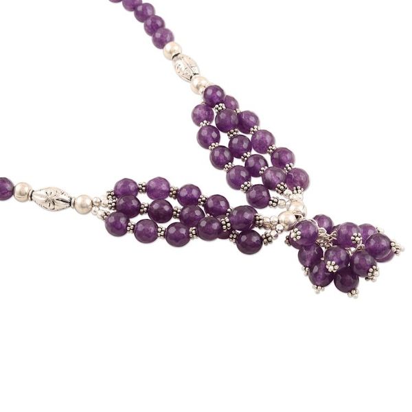 Alternate image for Hand Crafted Amethyst and Sterling Silver Pendant Necklace Bouquet in Purple