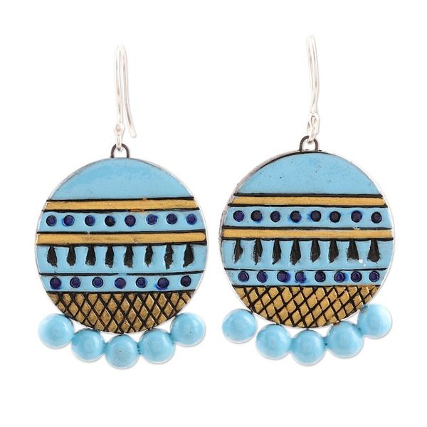 Alternate image for Hand Made Blue Ceramic Dangle Earrings from India Sky Blue Baubles