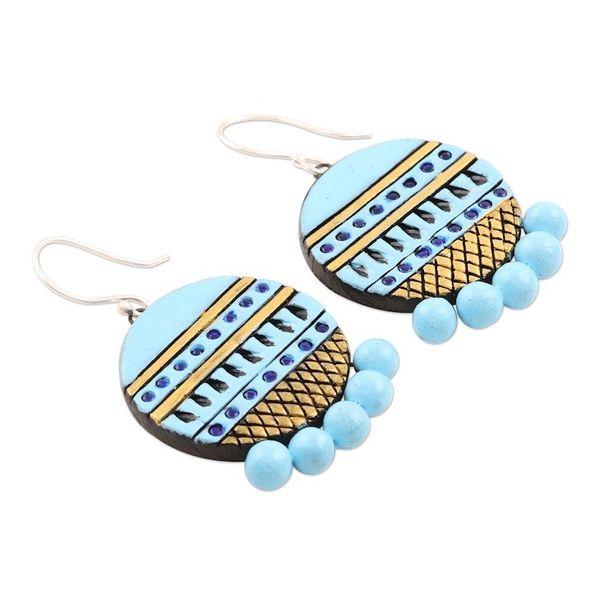 Alternate image for Hand Made Blue Ceramic Dangle Earrings from India Sky Blue Baubles